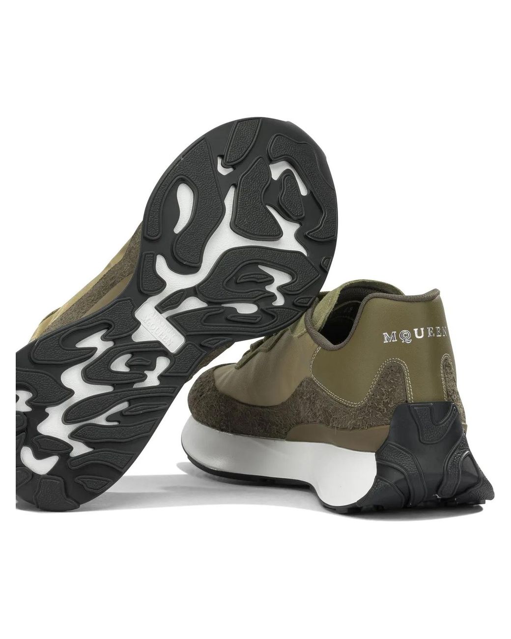 McQueen Green Calf Leather Rubber Sneakers Slip-On for men