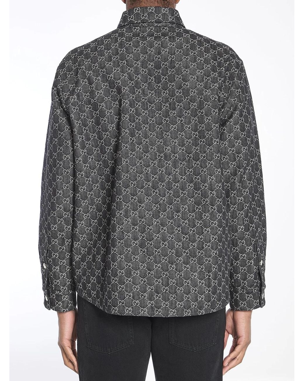 Gucci Gray Reversible Wool And Gg Denim Shirt for men