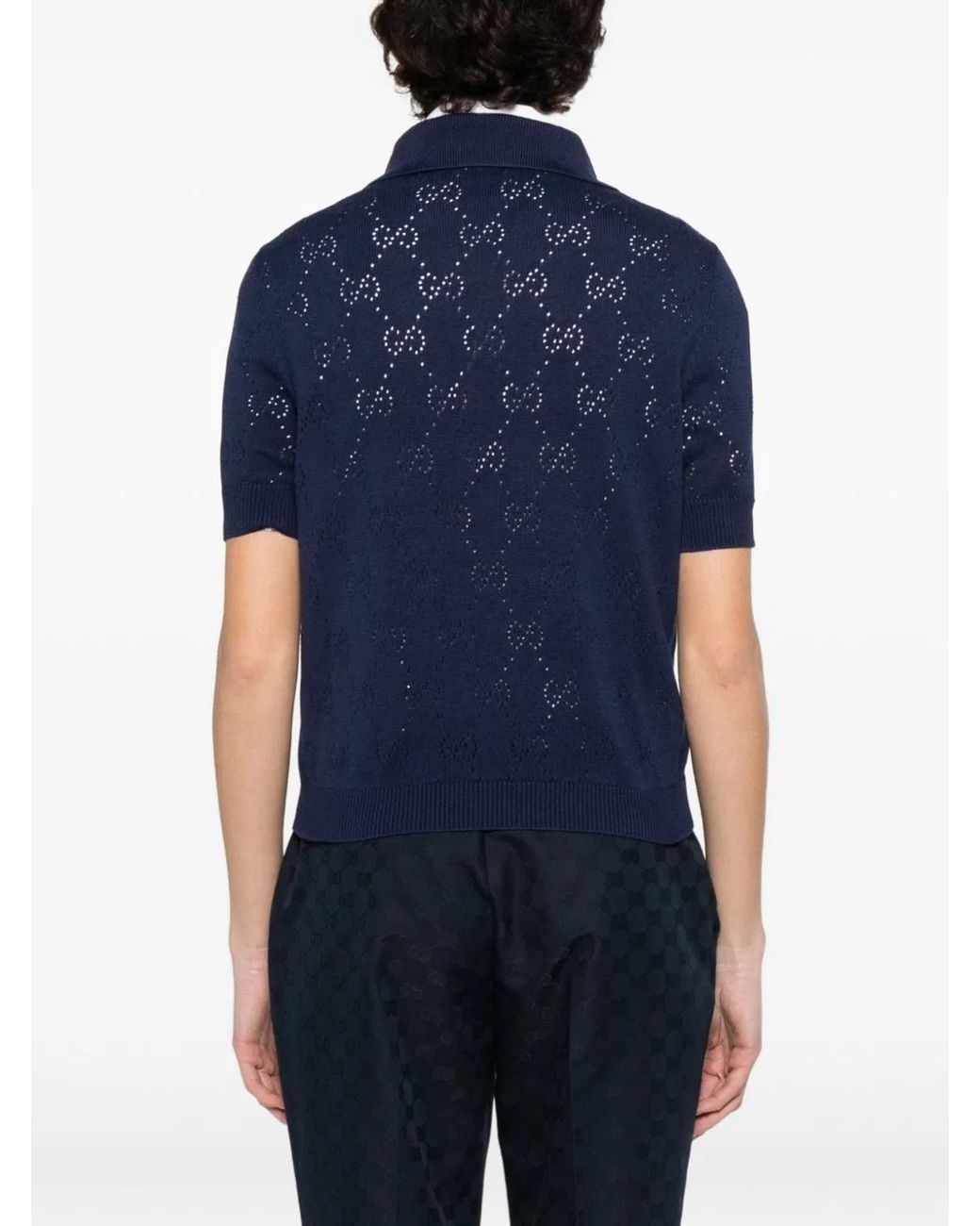 Gucci Blue Cotton Polo Monogram