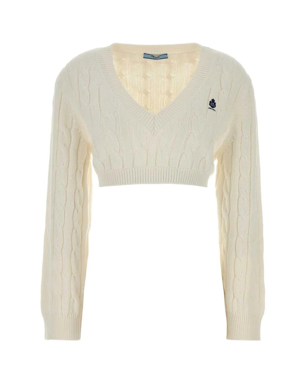 Prada White Knitted V Neck Sweater
