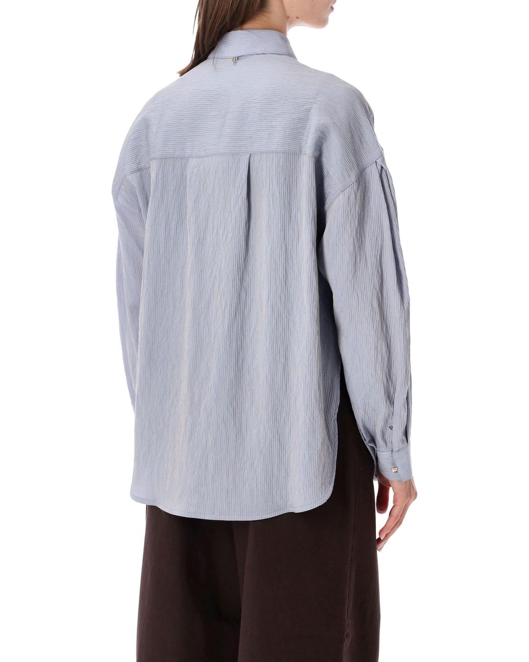 Sessun Gray Tie-Neck Oversized Striped Blouse