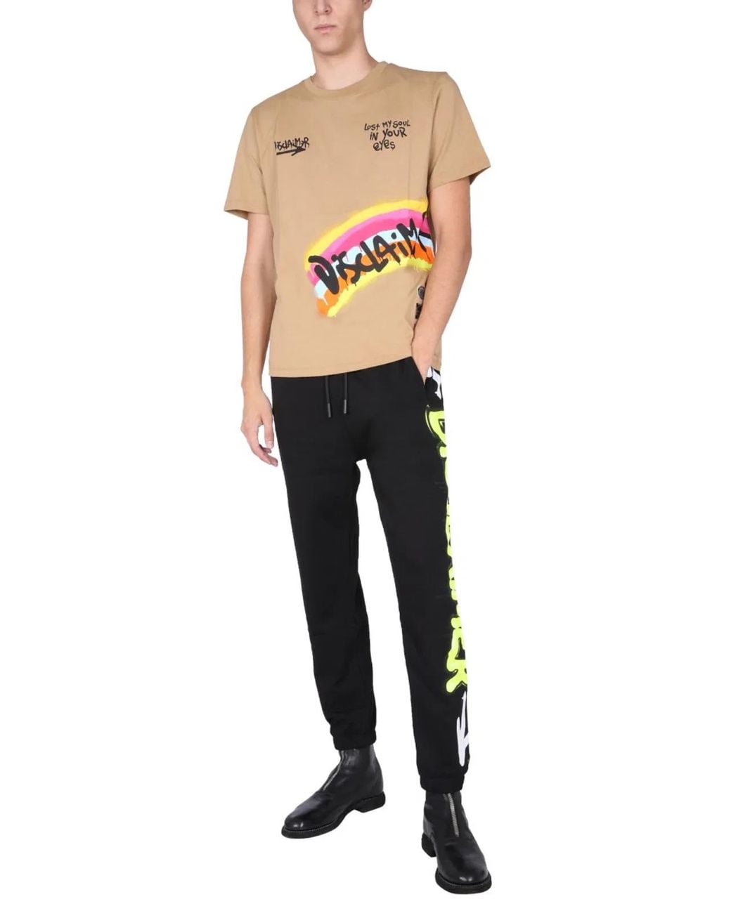 DISCLAIMER Black T-Shirt With Screen Print for men