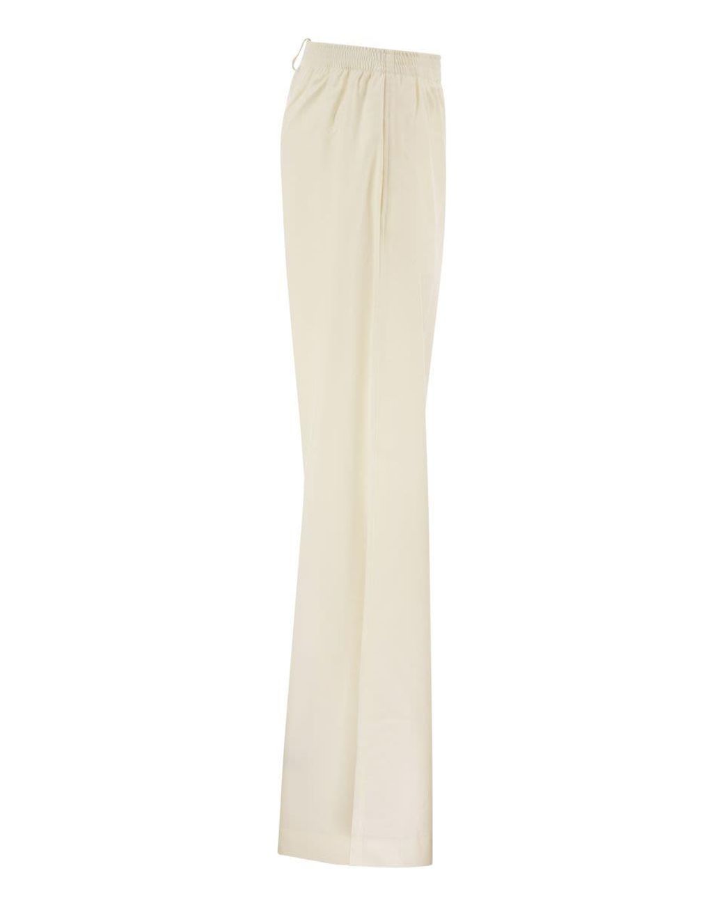 Fabiana Filippi White Virgin Wool Flannel Trousers With Elasticated Waistband