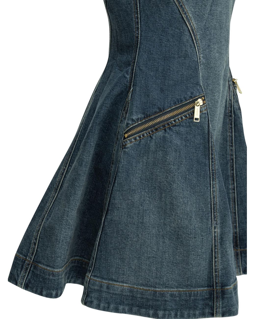 Self-Portrait Blue Denim Flared Mini Dress