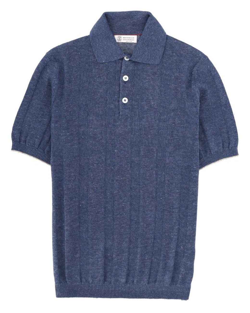 Brunello Cucinelli Blue Linen Knit Polo Shirt for men