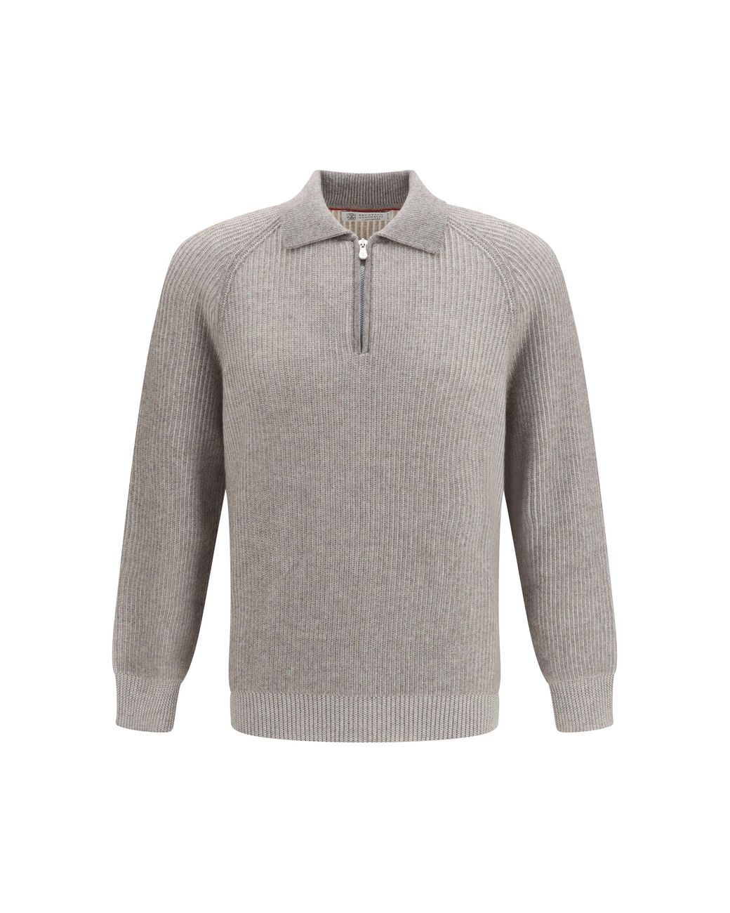 Brunello Cucinelli Gray Cashmere Milano Stitch Polo Sweater With Zip for men