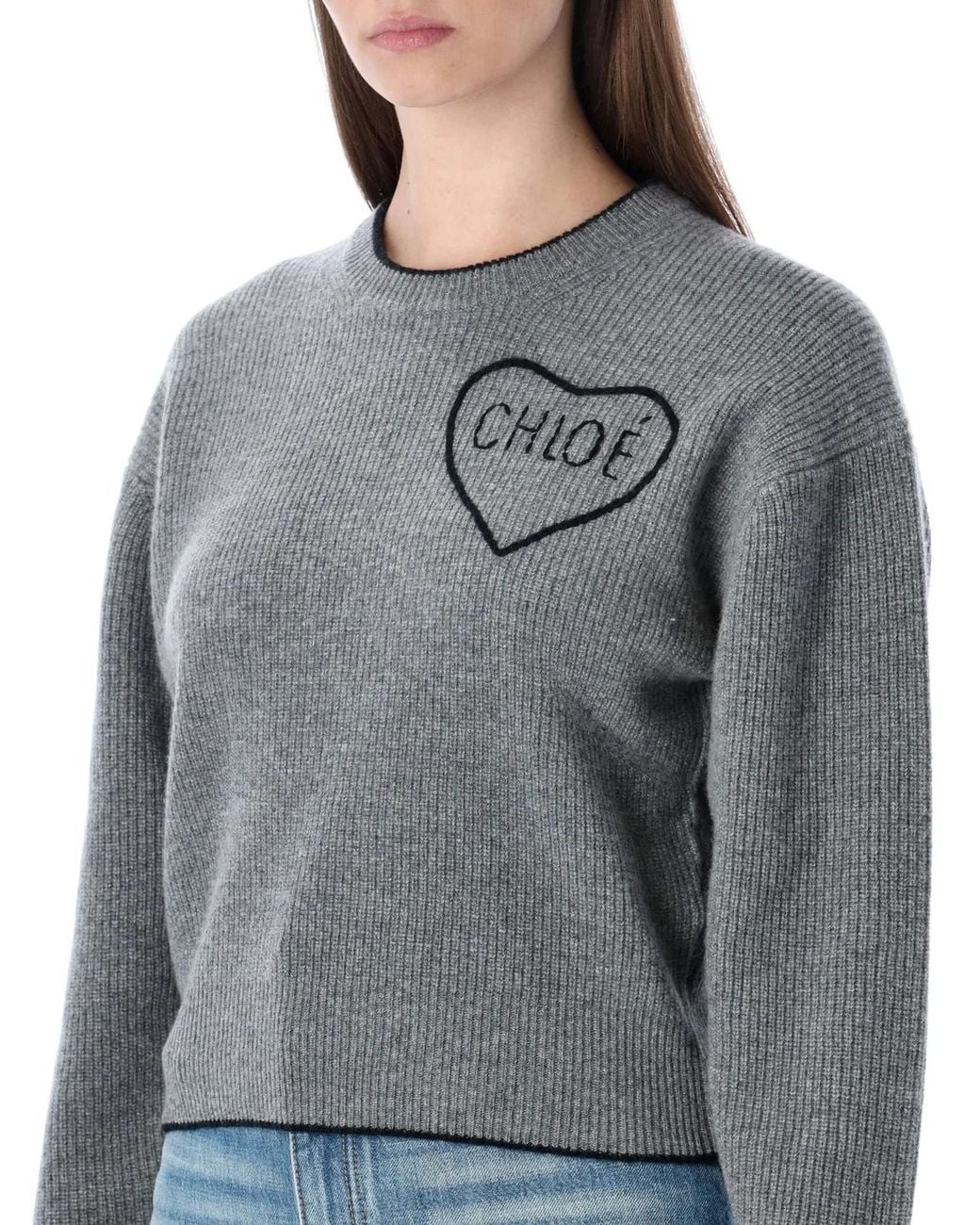 Chloé Black Cropped Knit Sweater With Heart Logo
