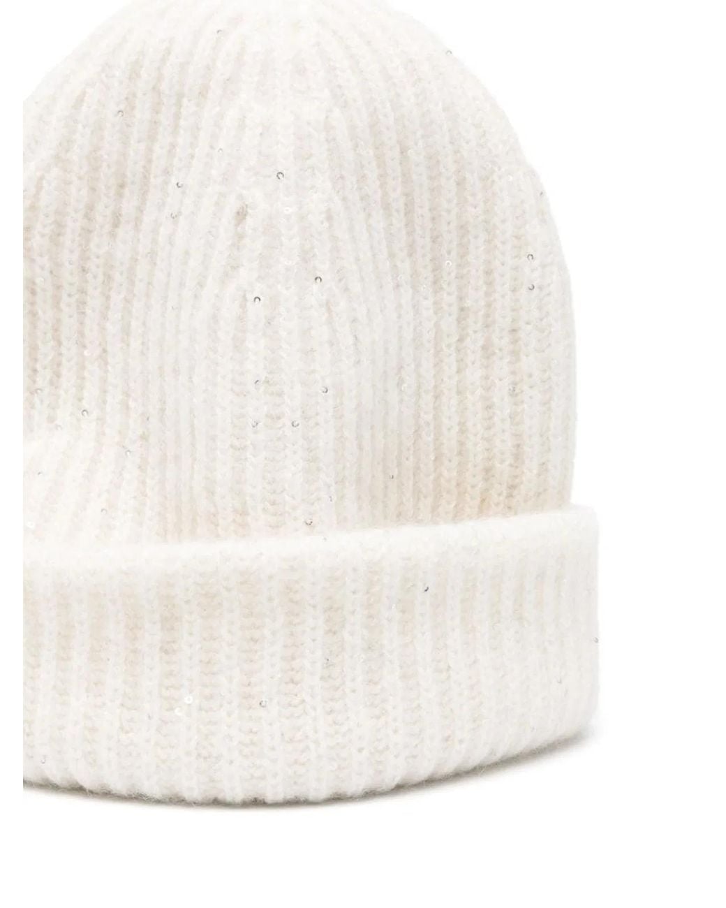 Fabiana Filippi White Ribbed Knit Sequin Embellished Hat