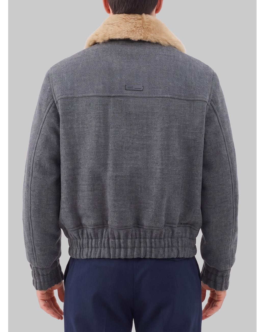 AMI Gray Virgin Wool Bomber Jacket With Removable Shearling for men