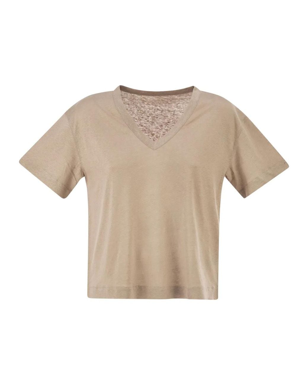 Majestic White Stretch Linen T-Shirt With V-Neck