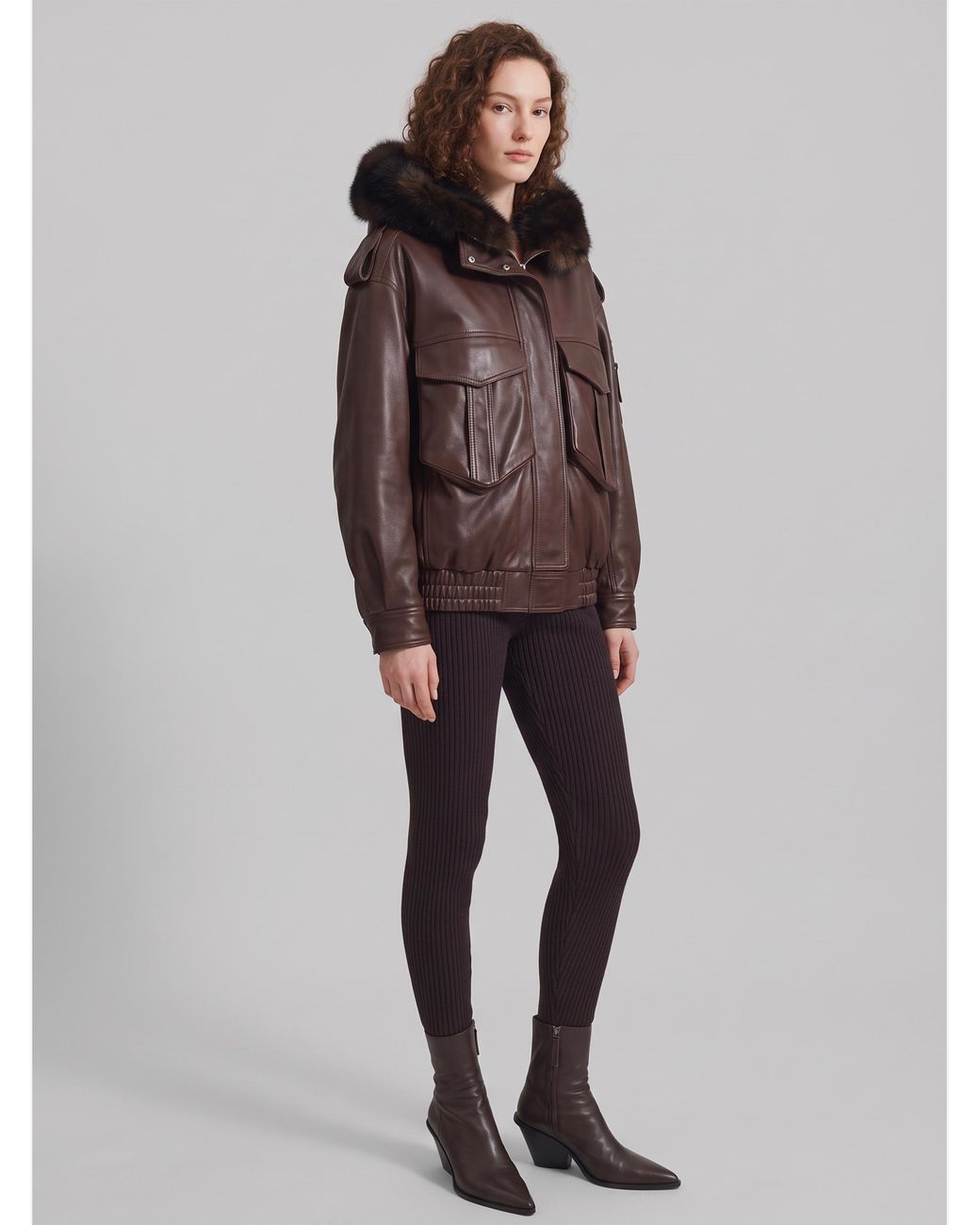 Frankie Shop Brown Napa Bomber With Hood