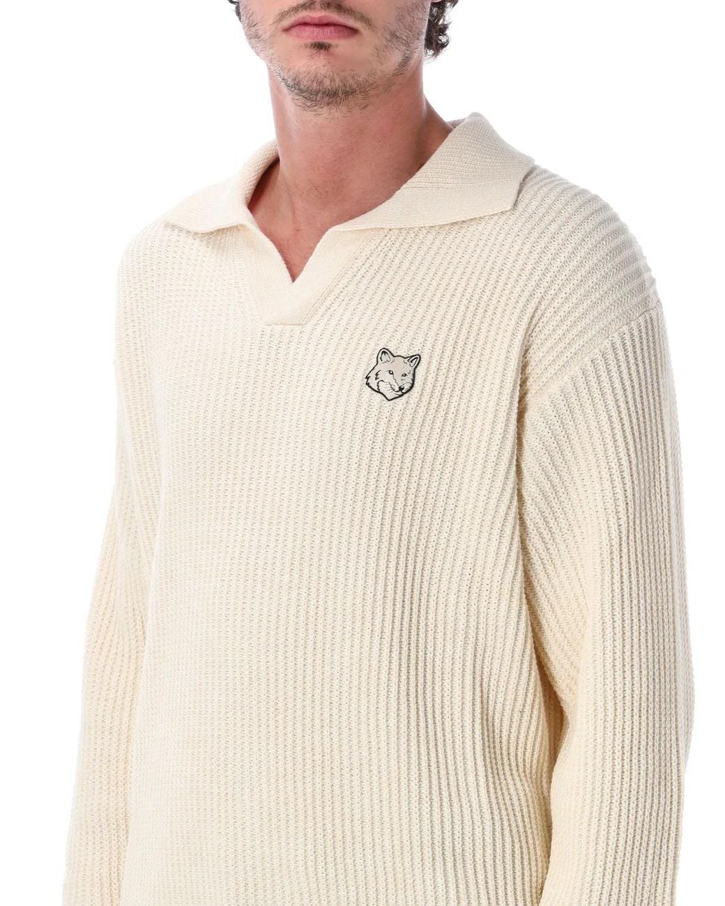 Maison Kitsuné Blue Maison Kitsuné Maison Kitsuné Fox Head Ribbed Polo Jumper for men