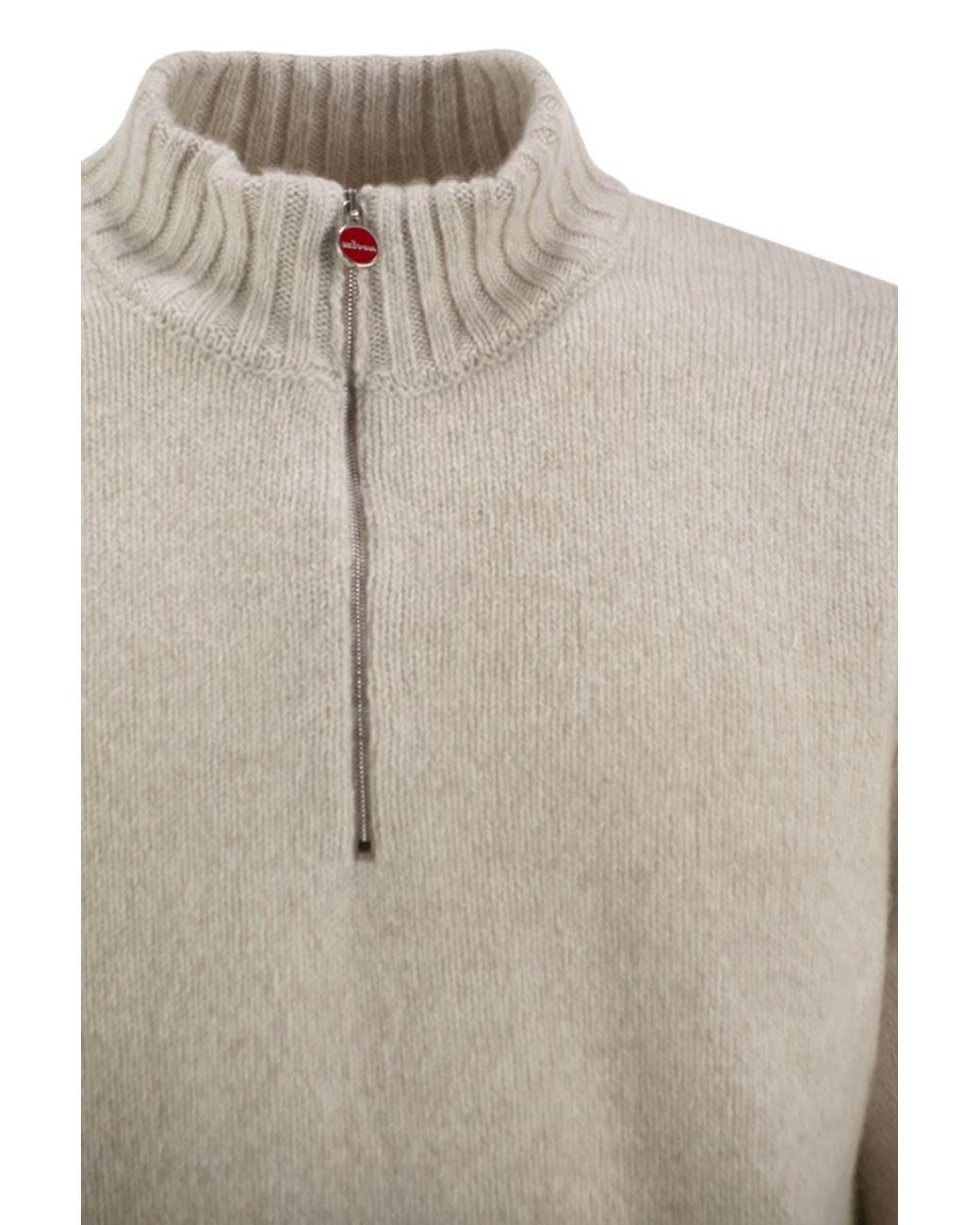 Kiton Natural Pure Cashmere Half-Zip High-Neck Jumper for men