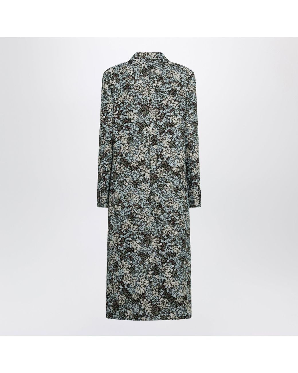 Dries Van Noten Gray Double-Breasted Coat With Floral Jacquard Pattern