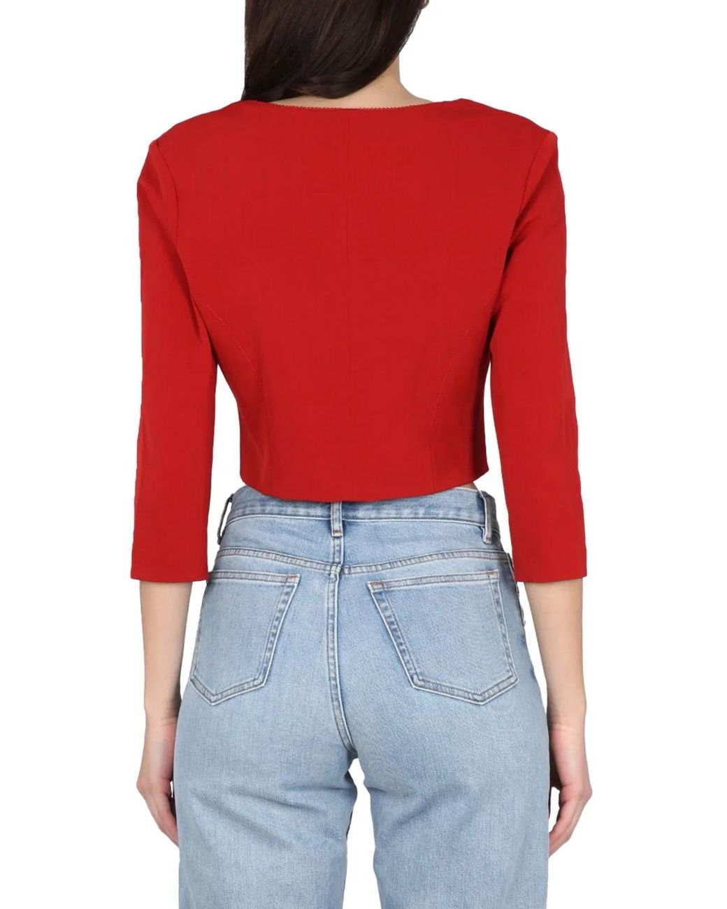 Acne Red Long Sleeve Square Neck Top