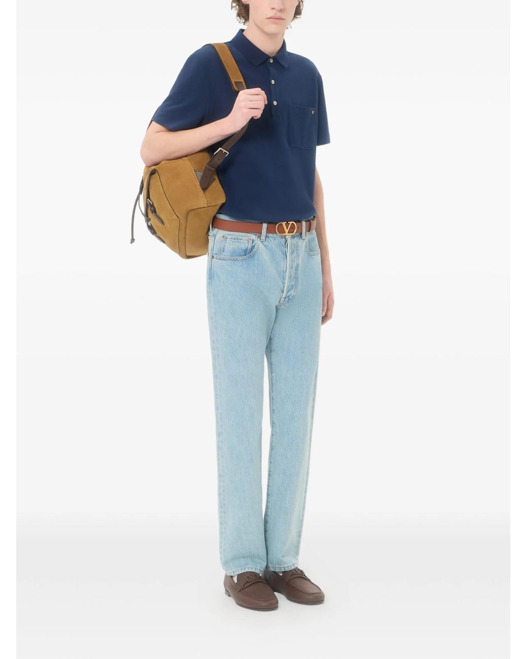 Valentino Blue Cotton Piqué Polo With Vlogo for men