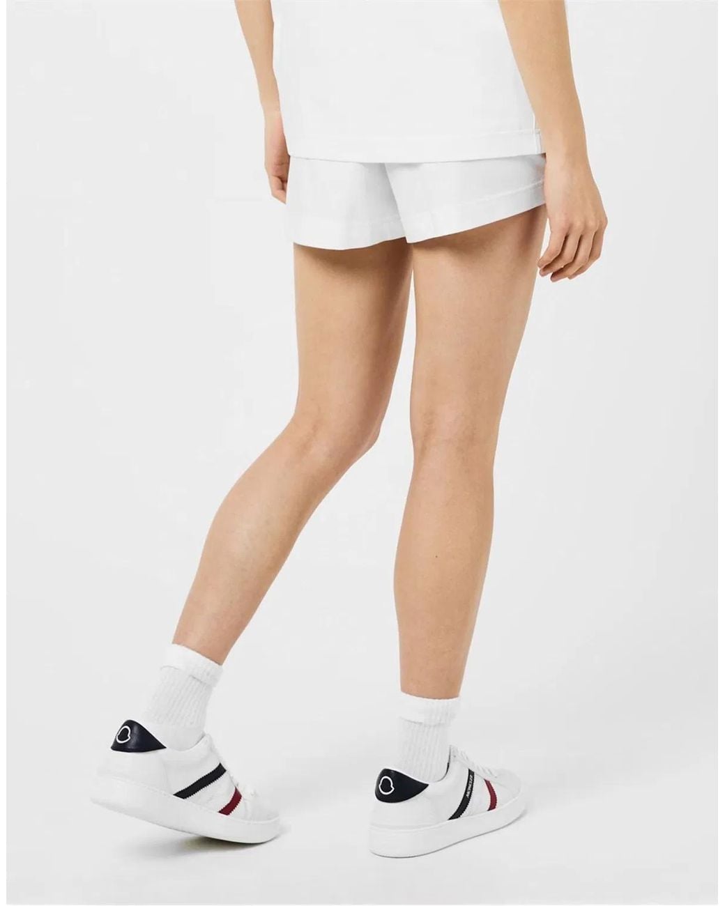 Moncler White Stripe Detail Logo Mini Shorts For