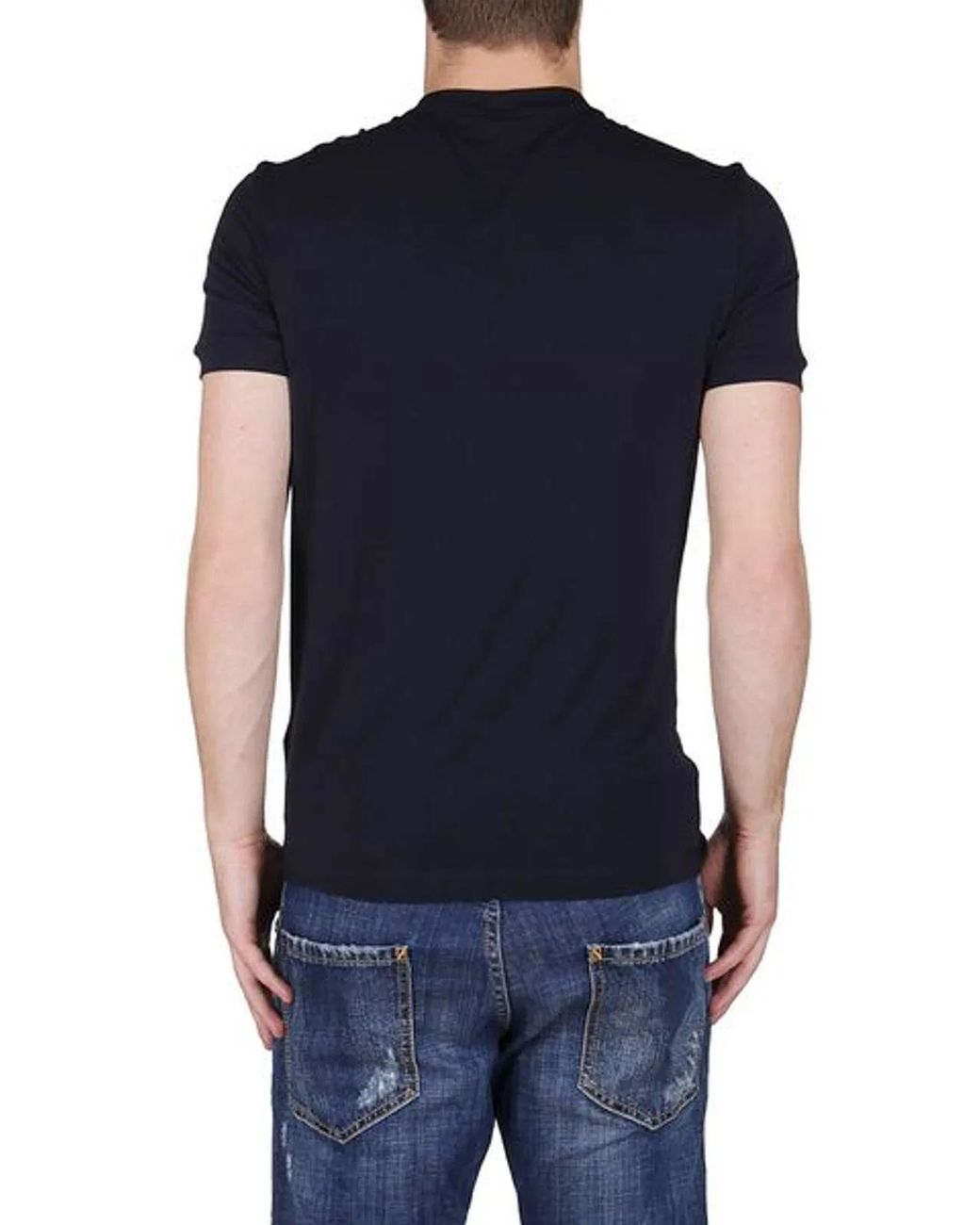 Giorgio Armani Black Embroidered Cotton Crewneck T Shirt for men