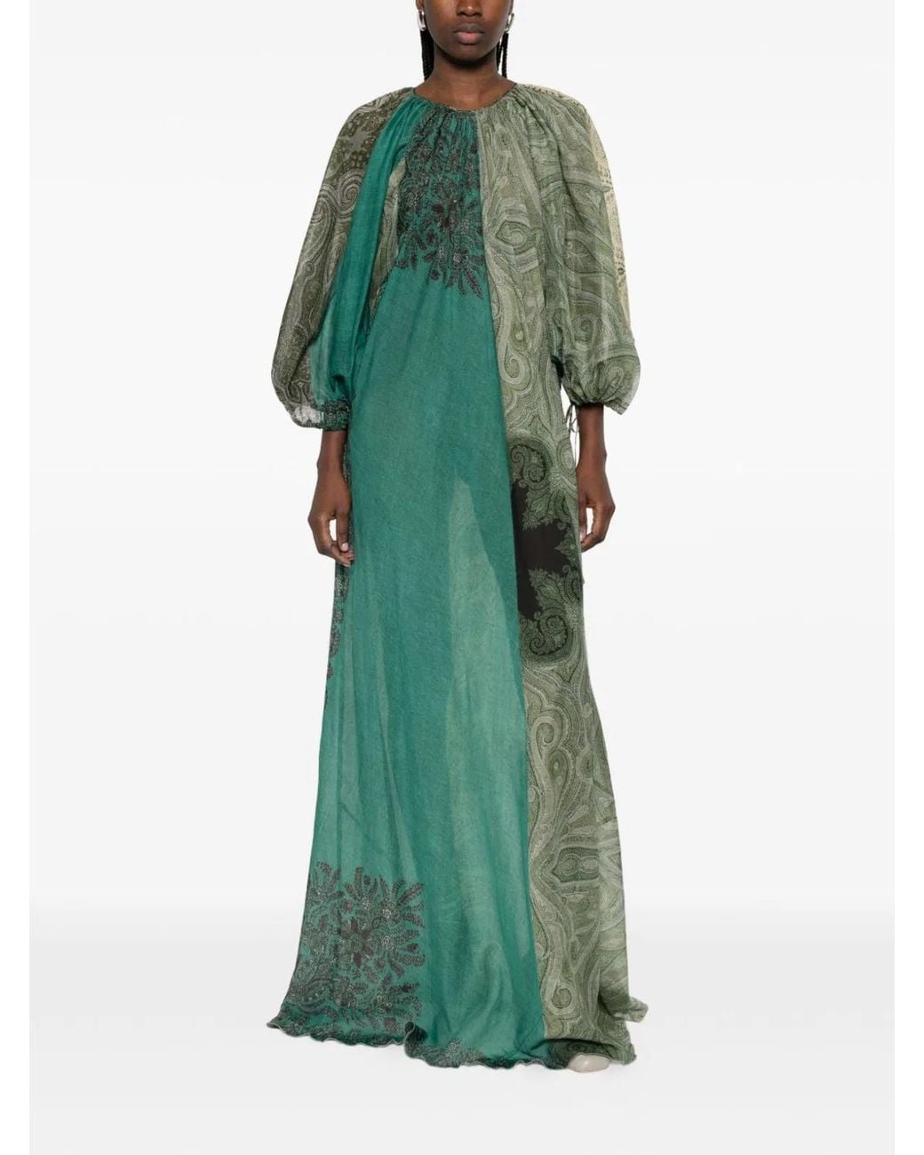 Pierre Louis Mascia Green Silk And Cotton Blend Long Dress