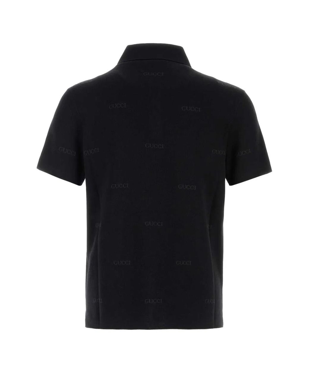 Gucci Black Jacquard Wool And Silk Polo Shirt for men