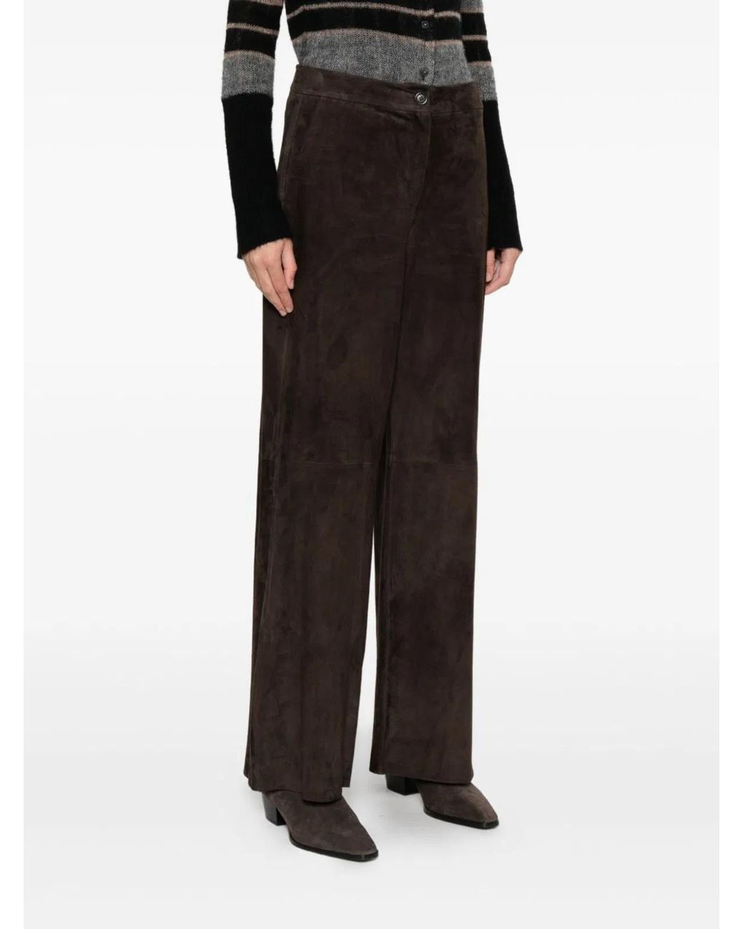 Via Masini 80 Black Leather Wide-Leg Trousers