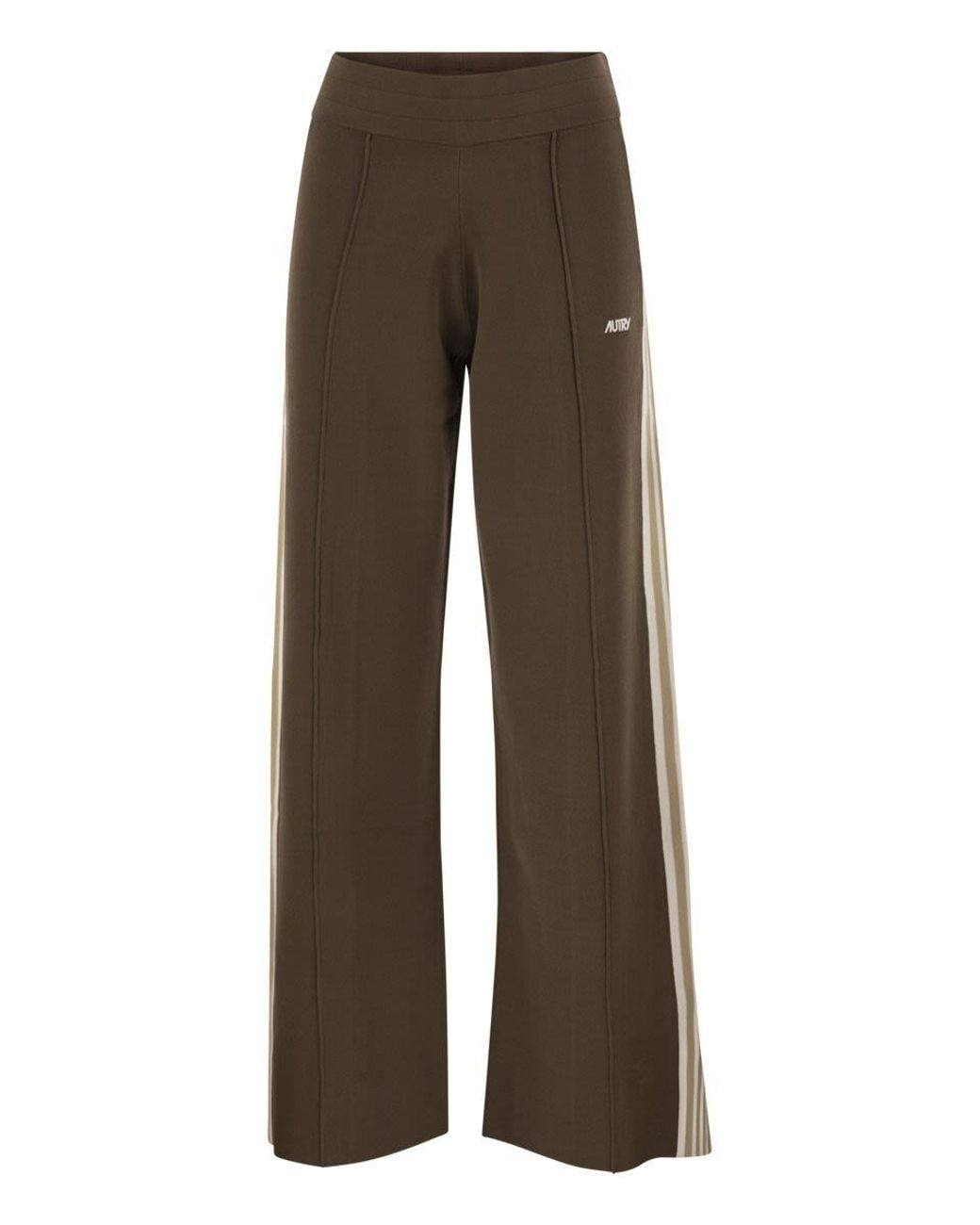 Autry Brown Wide-Leg Track Trousers With Contrast Side Stripes