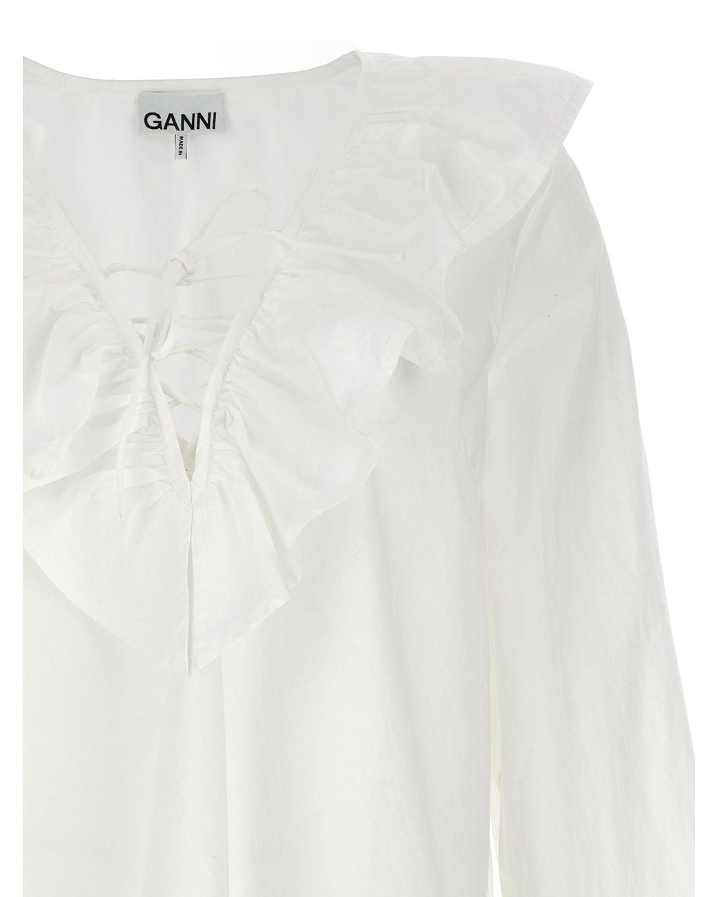 Ganni White Ruffles Shirt