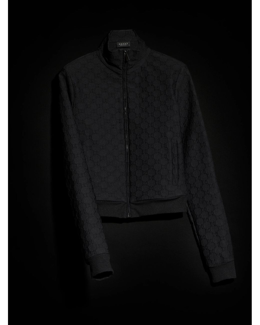 Gucci Blue Gg Jacquard Jersey Jacket With Zip