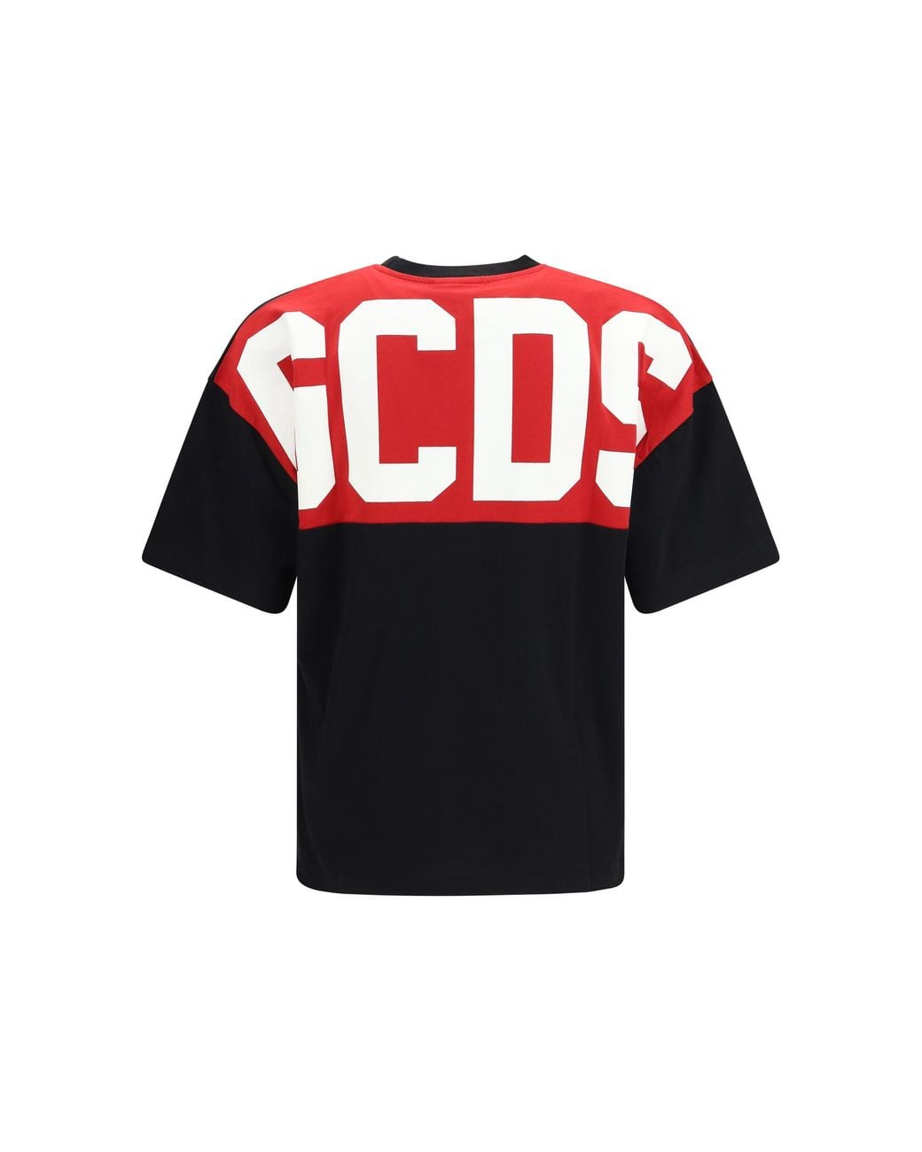 Gcds Black Cotton Crewneck T-Shirt With Back Logo for men