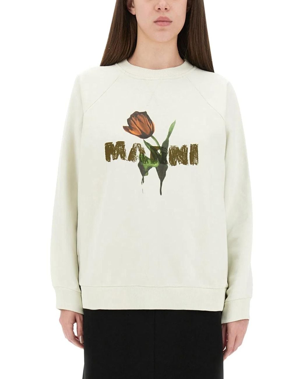 Marni Natural Cotton Sweatshirt With Tulip Print