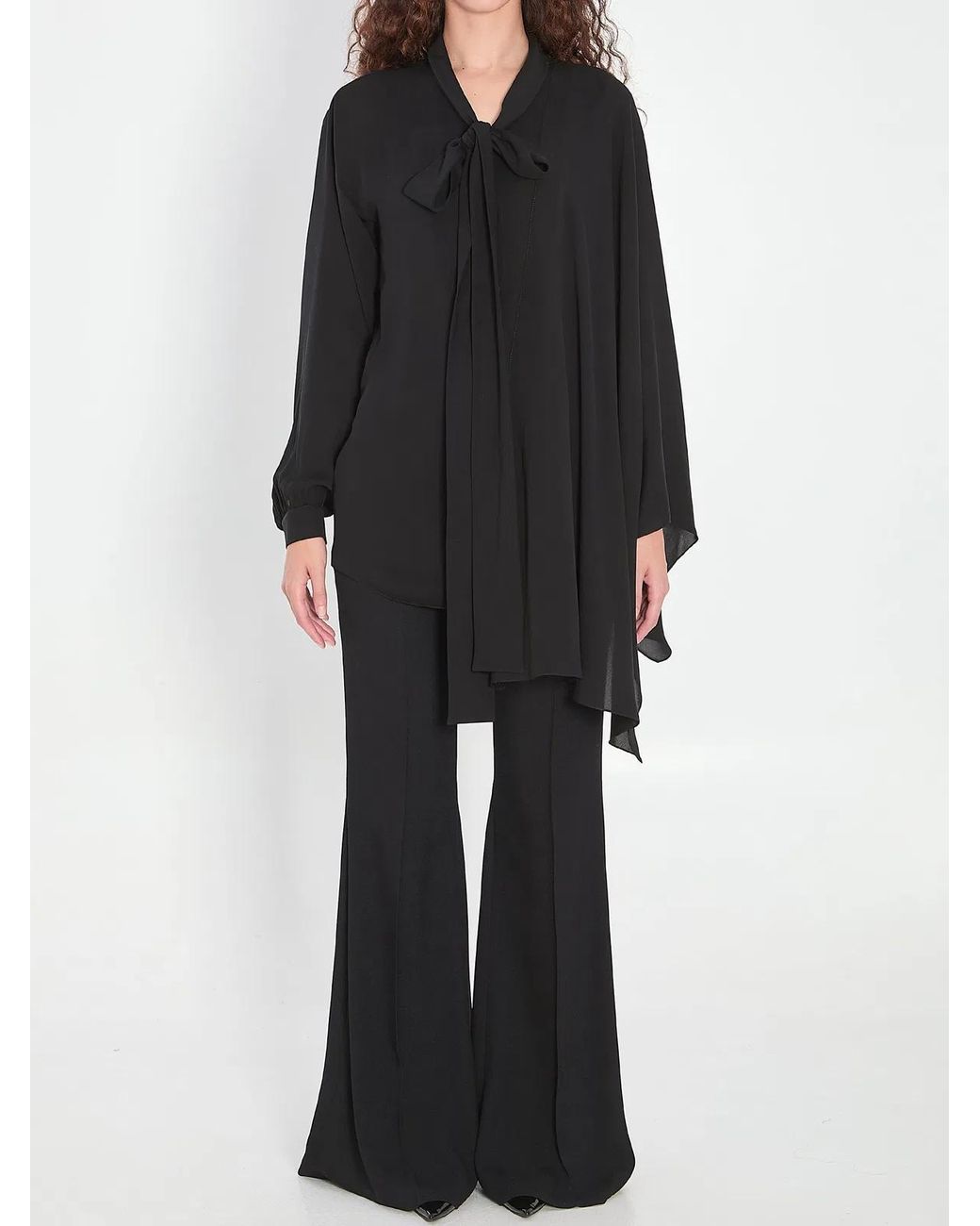 Balenciaga Black Georgette Scarf Blouse