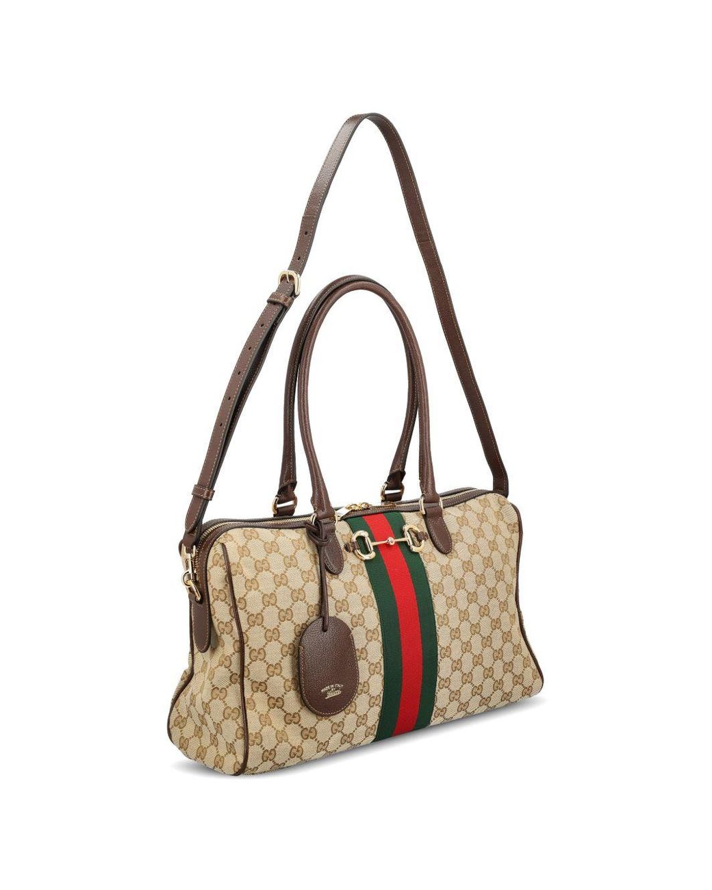 Gucci Brown Large Horsebit Web Top Handle Bag