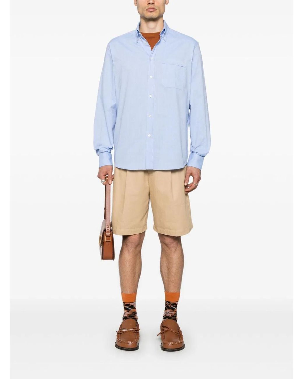 Valentino Garavani Blue Cotton Oxford Shirt With Vlogo Embroidery for men