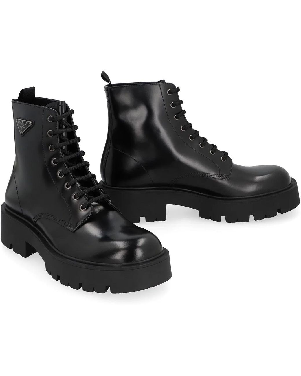 Prada Black Classic Leather Lace-Up Boots for men