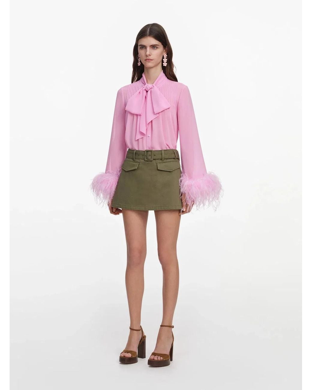 Self-Portrait Pink Denim Utility Skort