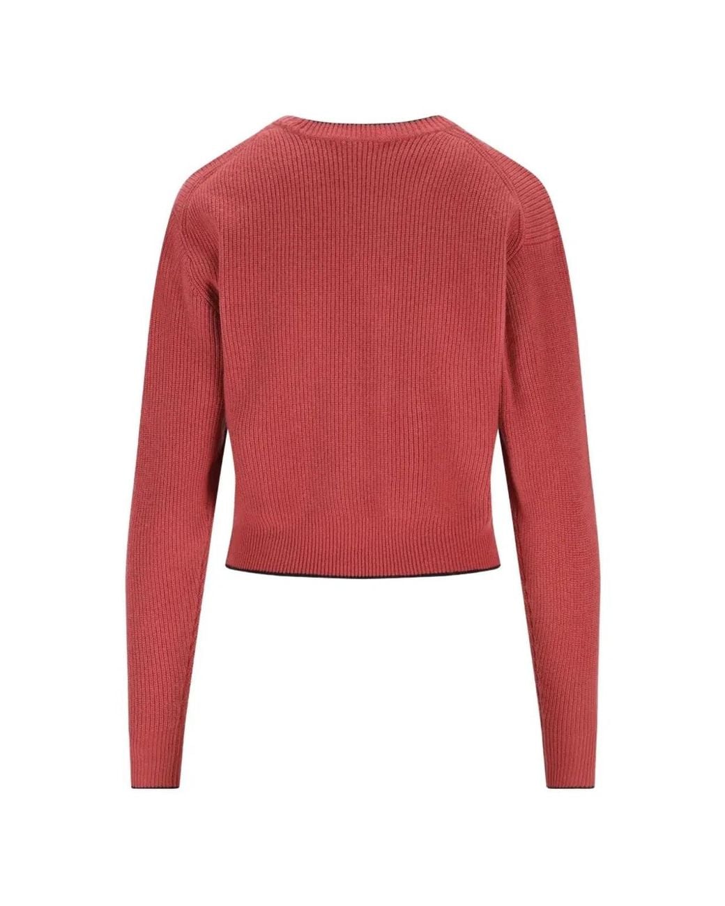 Chloé Red Cropped Fitted Wool Knit Logo Sweater