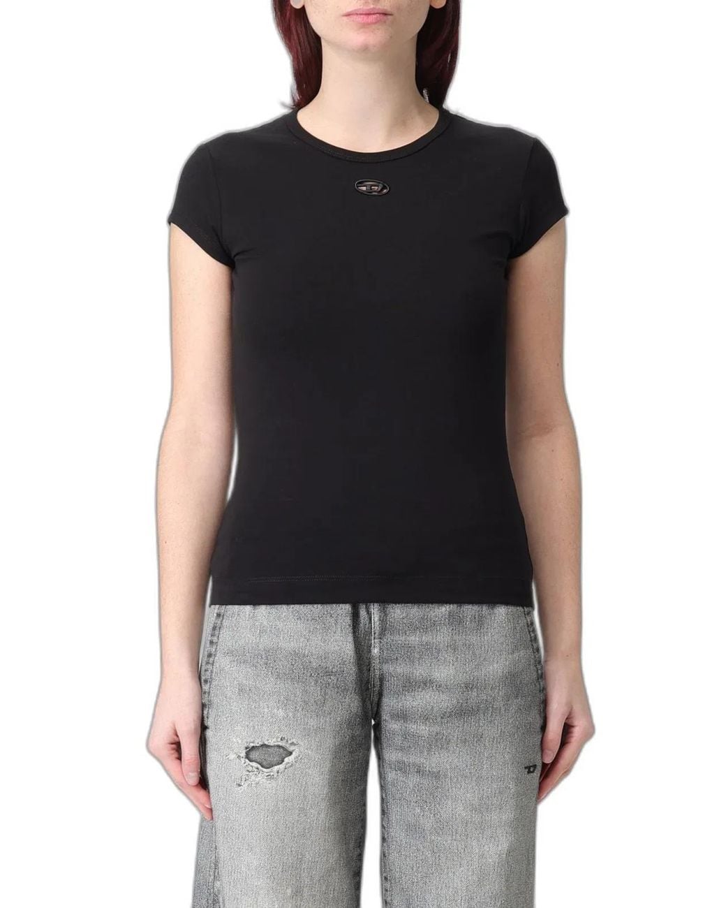 DIESEL Black T-Angie-Od T-Shirt With Cut-Out Embroidered Logo
