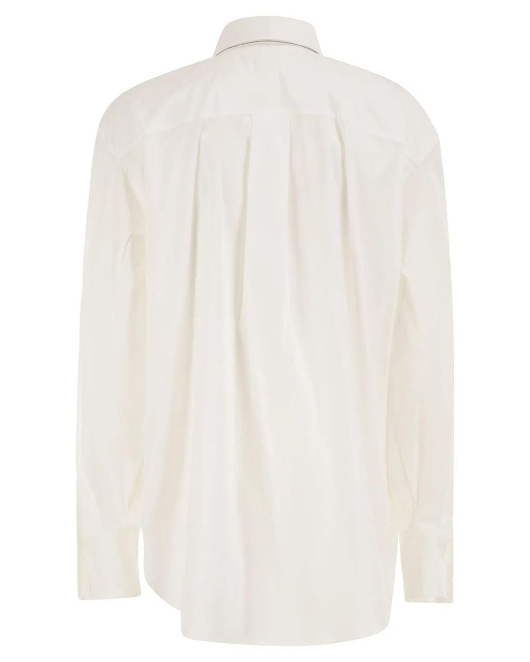 Brunello Cucinelli White Stretch Cotton Shirt With Tie