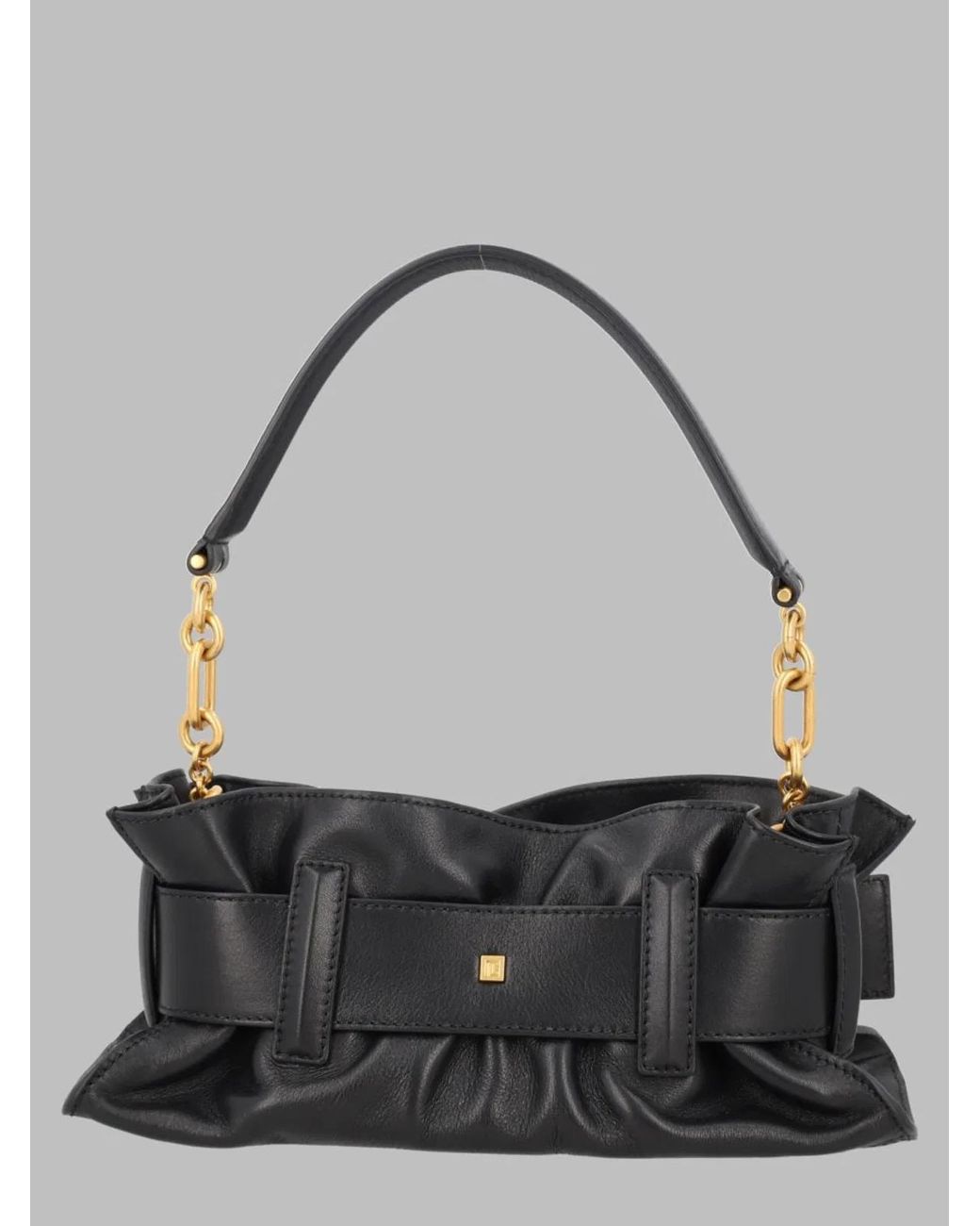 Balmain Gray Shoulder Bag Anthem Mini Leather