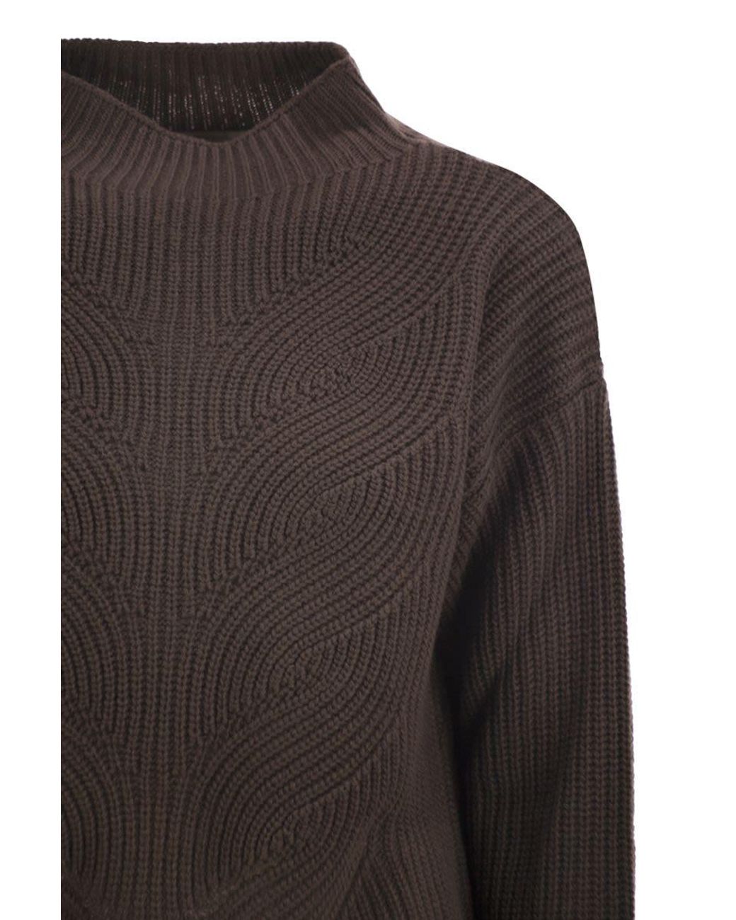 Herno Brown Pure Wool Jumper With Textured Knit And High Neck