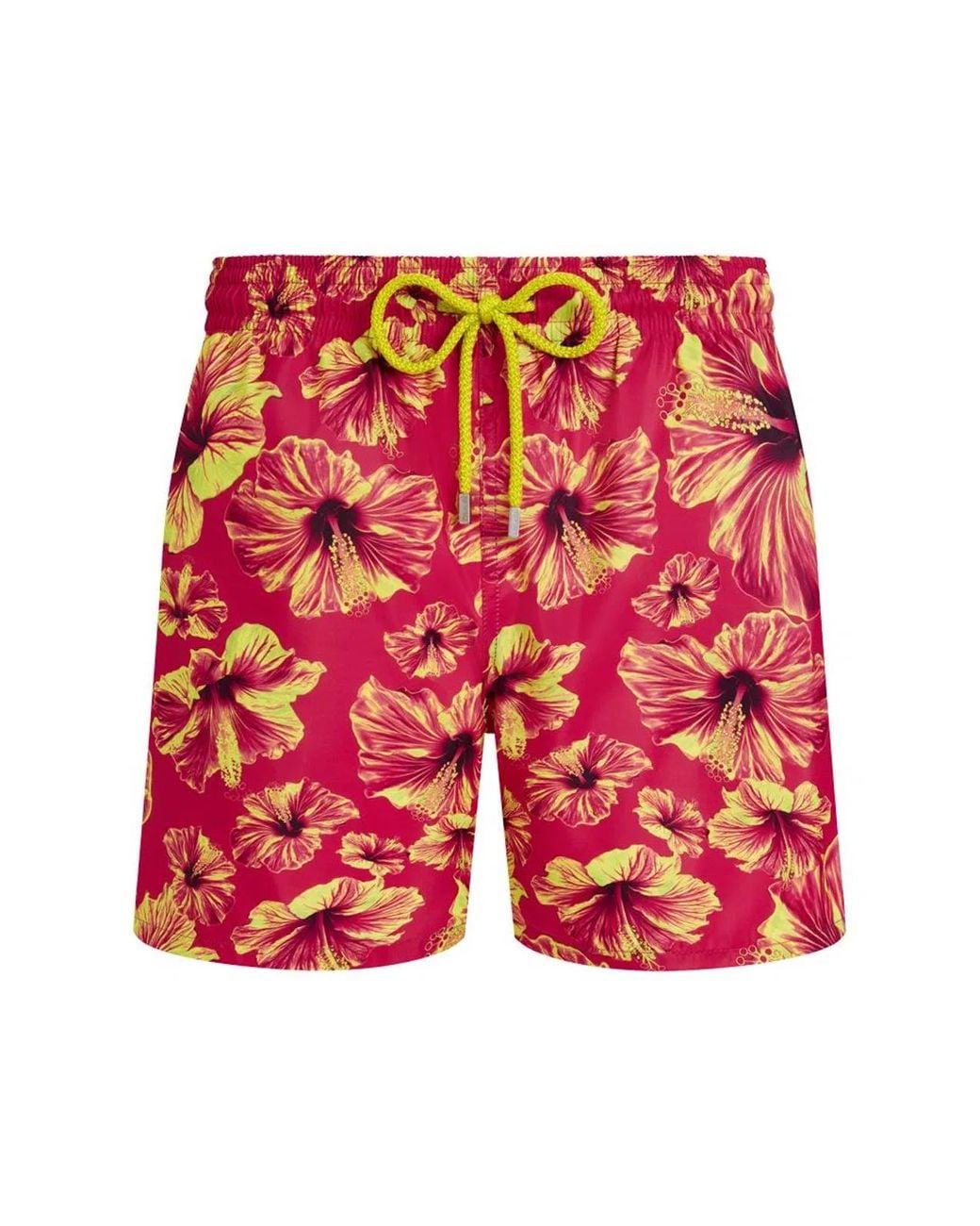 Vilebrequin Red Swim Shorts With Hibiscus Print And Matching Pouch for men