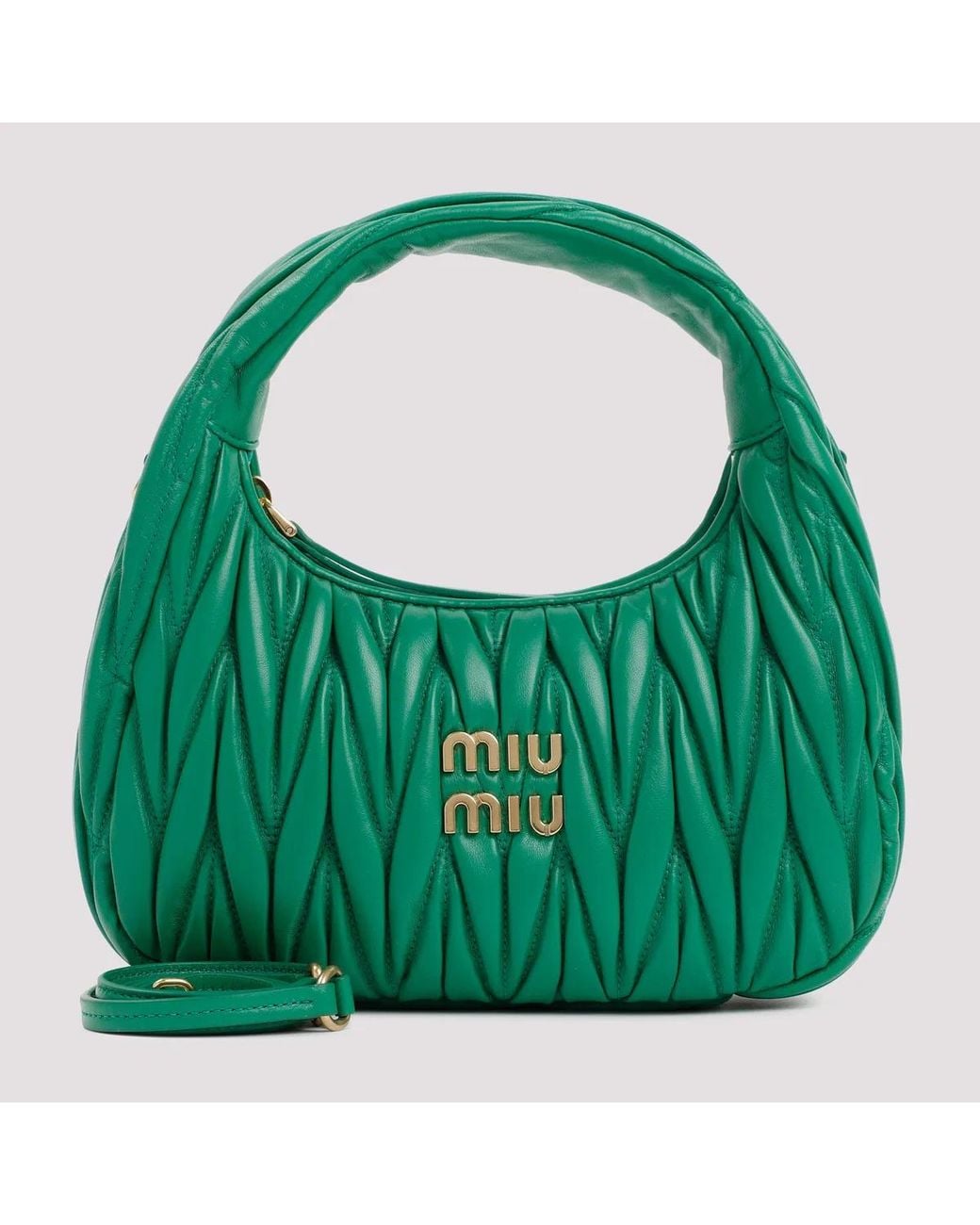 Miu Miu Green Mango Leather Miu Wander Matelassé Hobo Bag