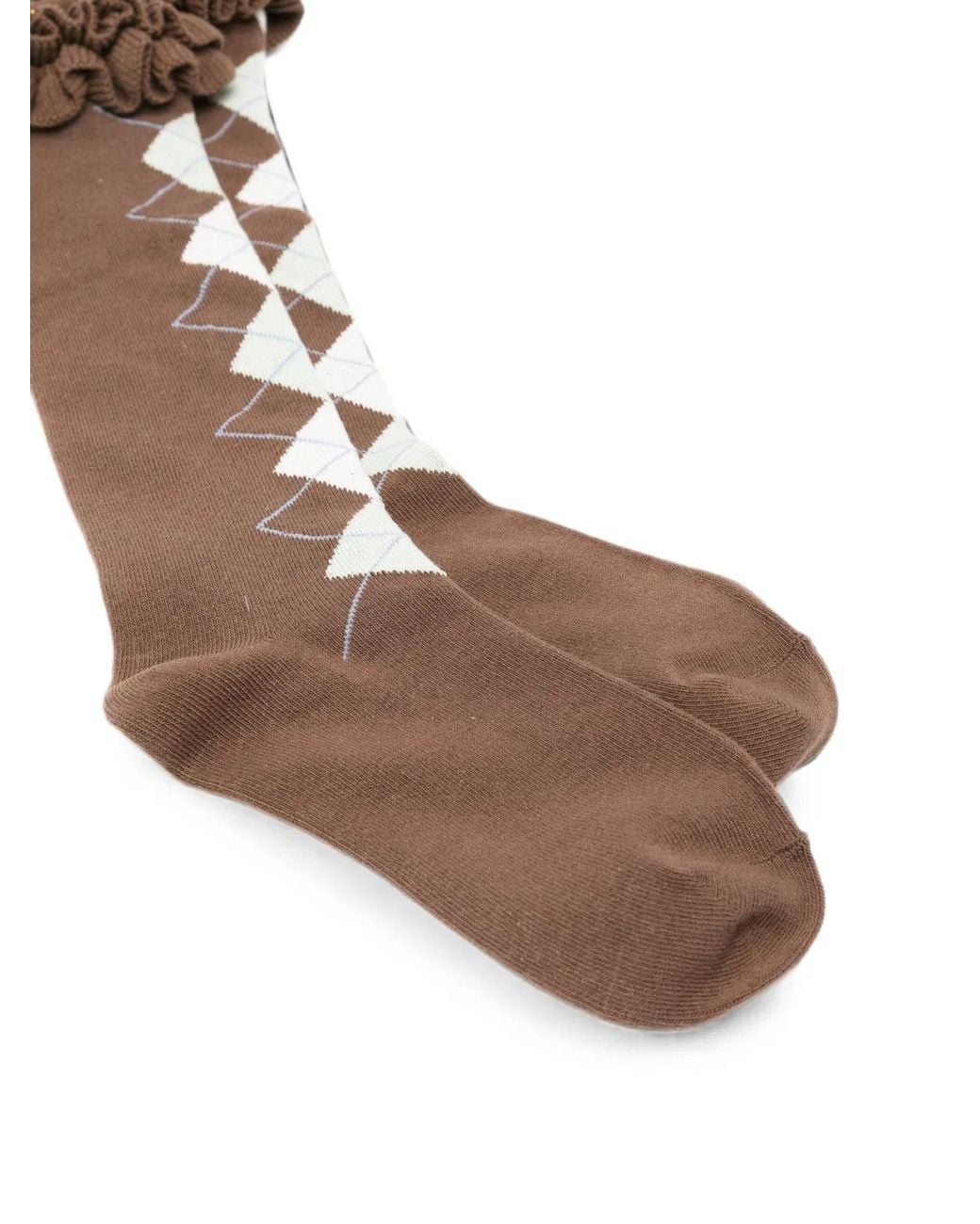 Ganni Brown Argyle Ruffled Socks