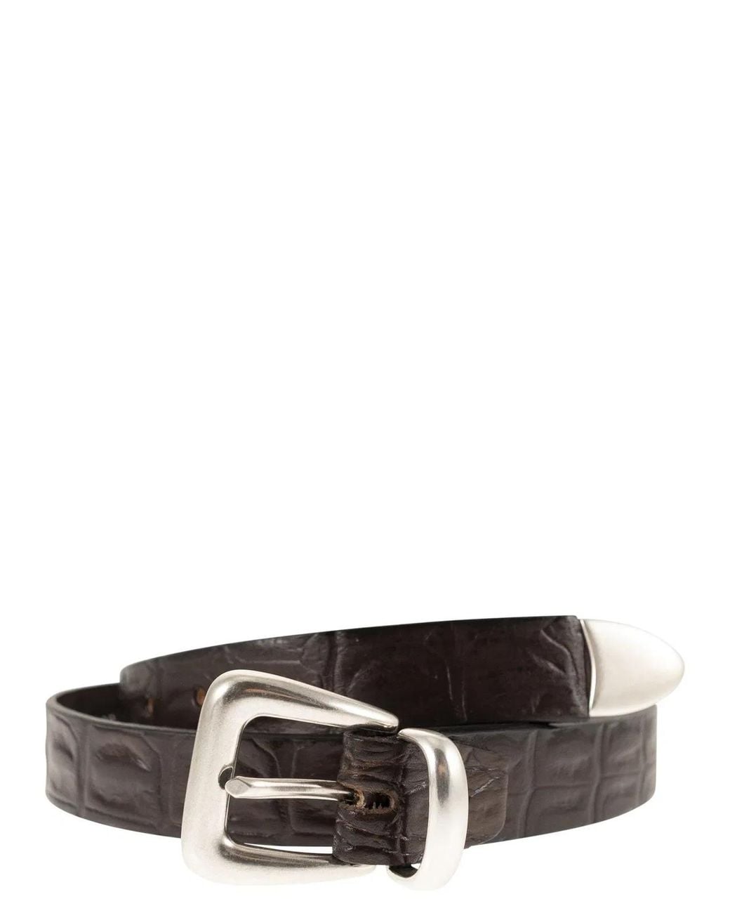 Alberto Luti Brown Crocodile Effect Leather Belt for men