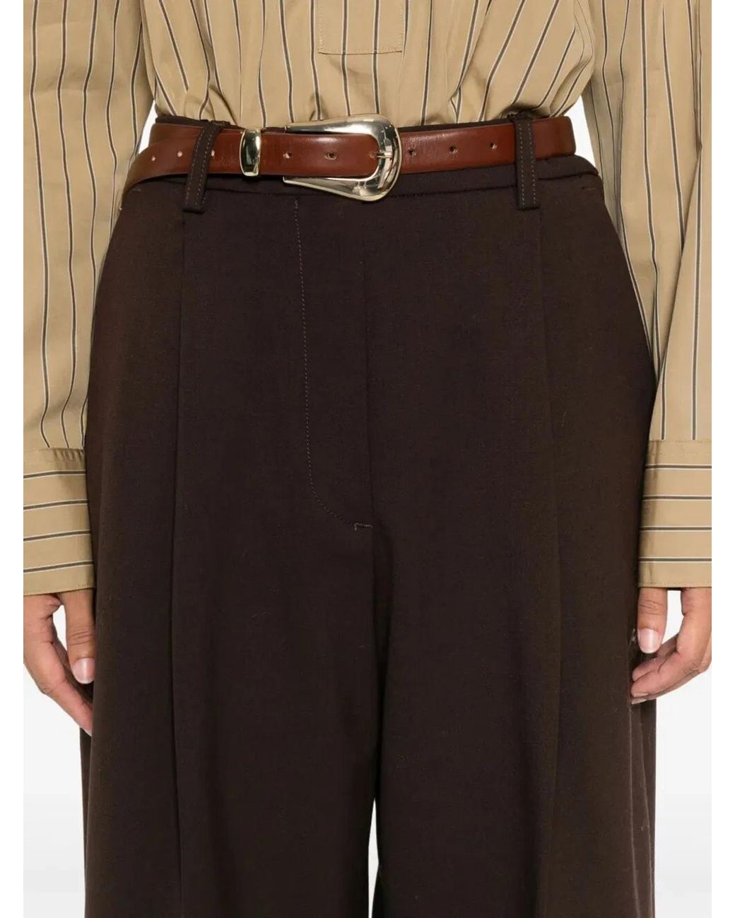 THE LATEST Brown Pleated Trousers With Pockets