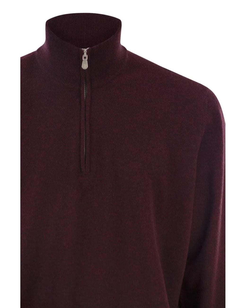 Brunello Cucinelli Purple Cashmere Turtleneck Sweater With Zipper for men