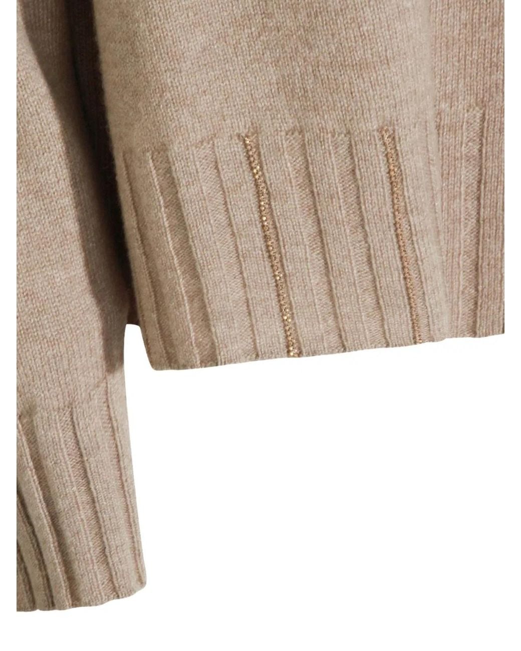 Fabiana Filippi Natural Platinum Crew Neck Sweater With Embrodery