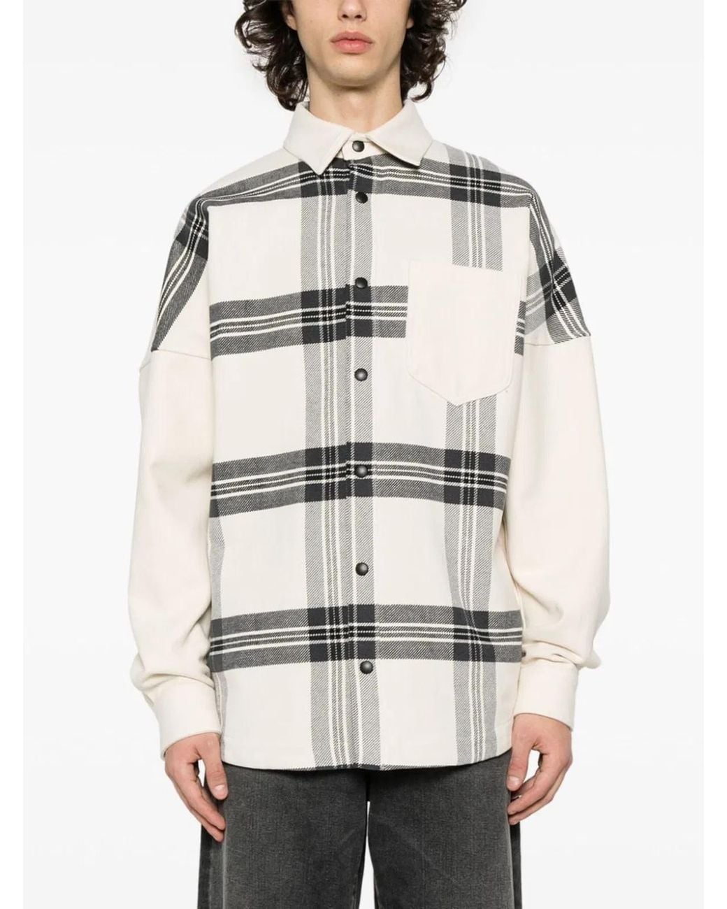 Palm Angels Gray Checked Cotton Overshirt for men