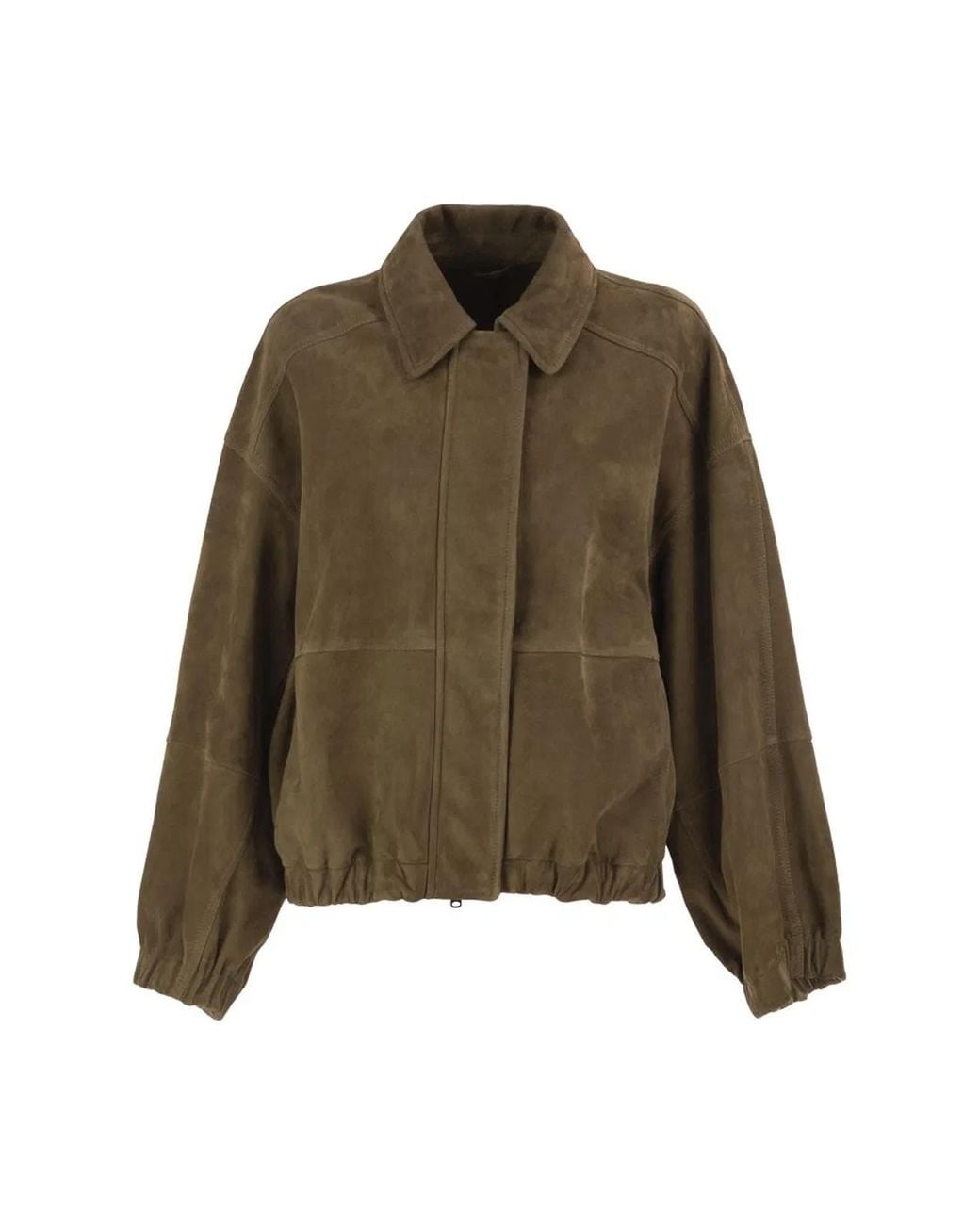 Brunello Cucinelli Green Suede Leather Bomber Jacket