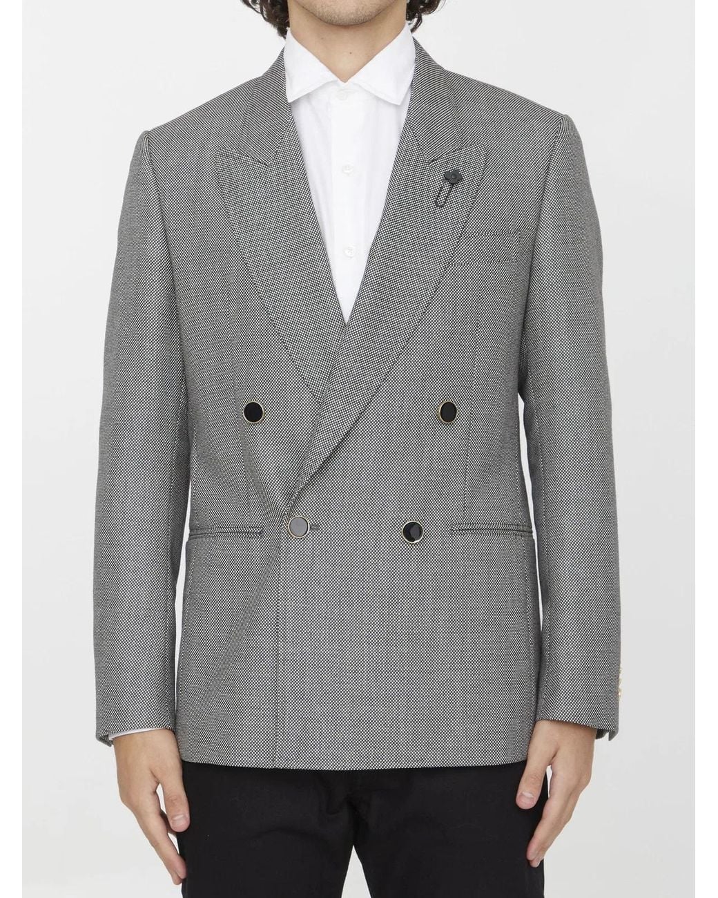 Lardini Gray Double-Breasted Wool Jacket for men